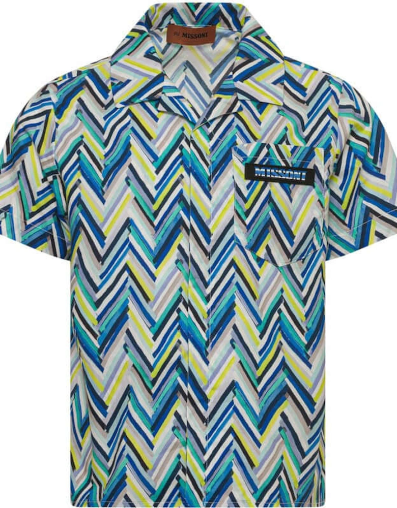 Boys Blue Zig Zag Cotton Shirt