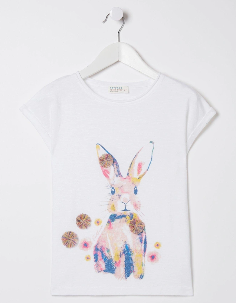 Girls Watercolour Bunny Tshirt - Natural White