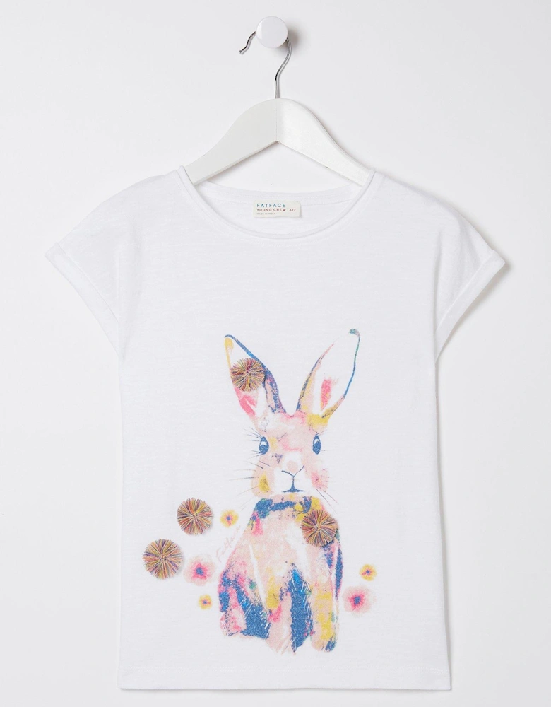 FatFace Girls Watercolour Bunny Tshirt - Natural White