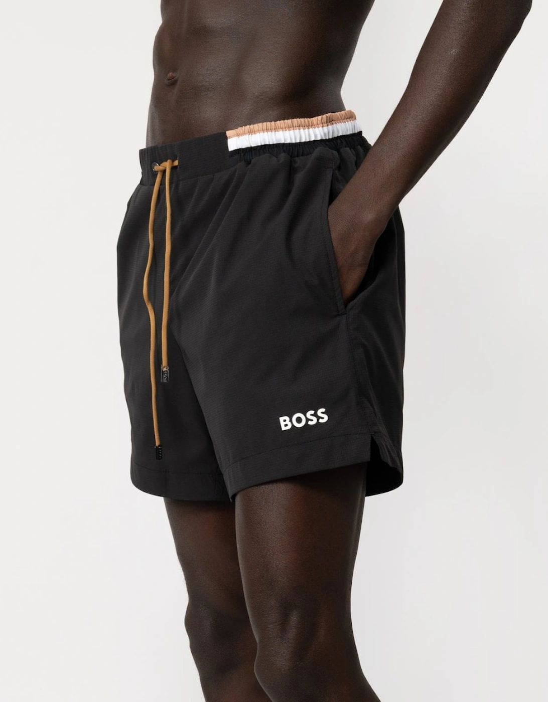 Orange Isle Mens Ripstop-Fabric Swim Shorts with Contrast Logo