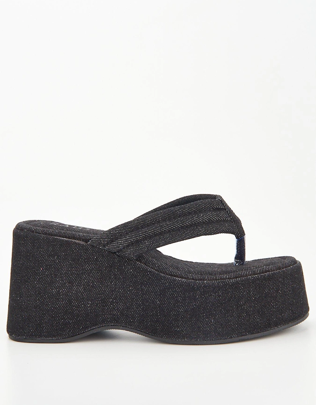 Elswyth Denim Platform Toepost Wedge Sandals - Black, 7 of 6