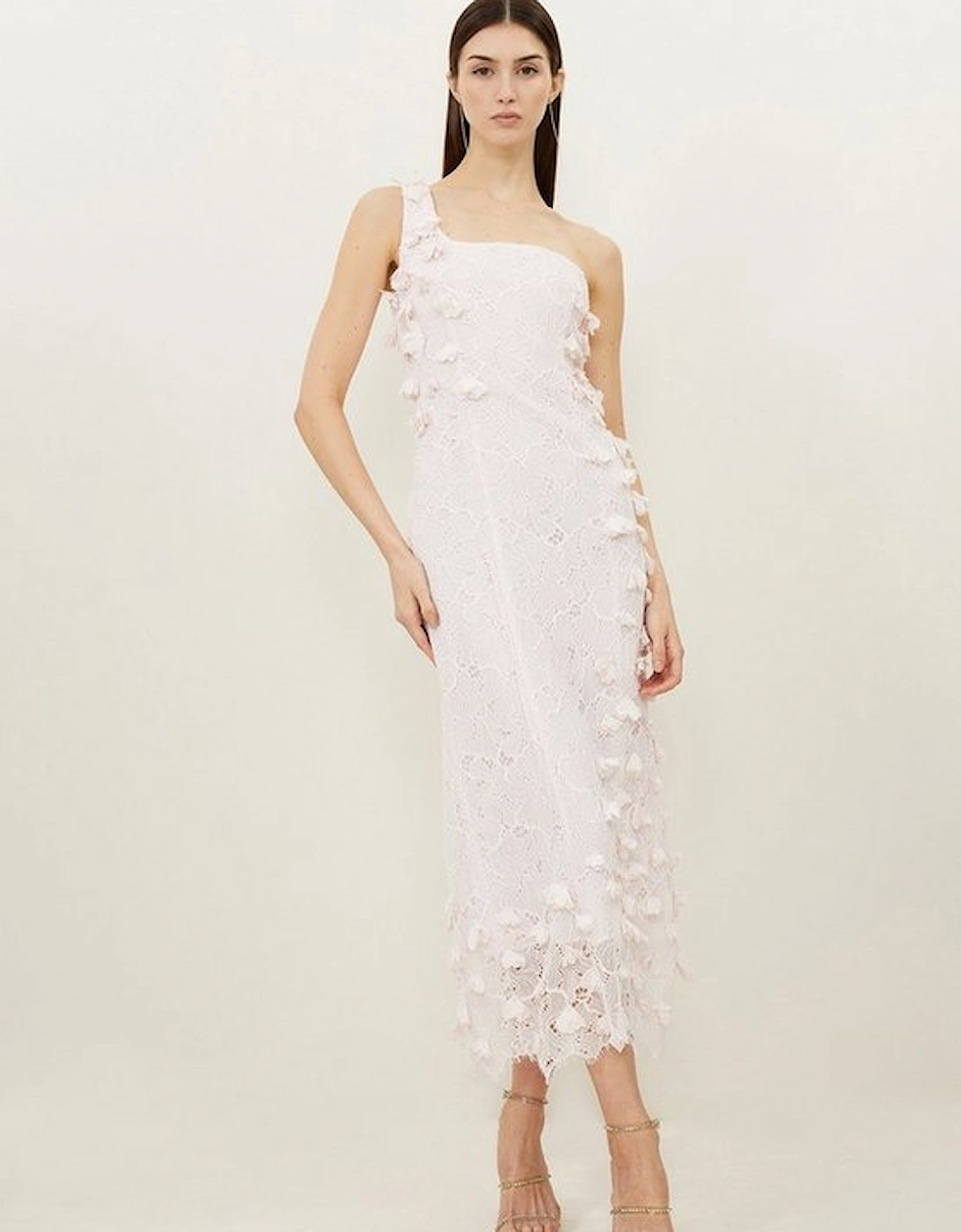 Petite Lace Petal Applique Woven One Strap Maxi Dress, 4 of 3