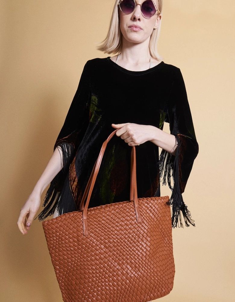 Faux Leather Hand Woven Tote Bag