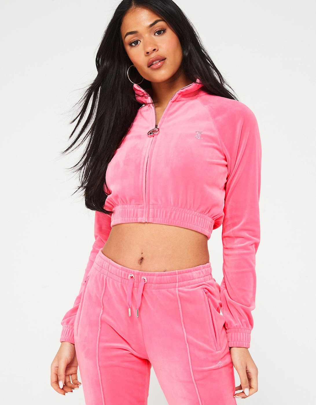 Tasha Velour Cropped Track Top With Juicy Diamante Logo - Pink, 3 of 2