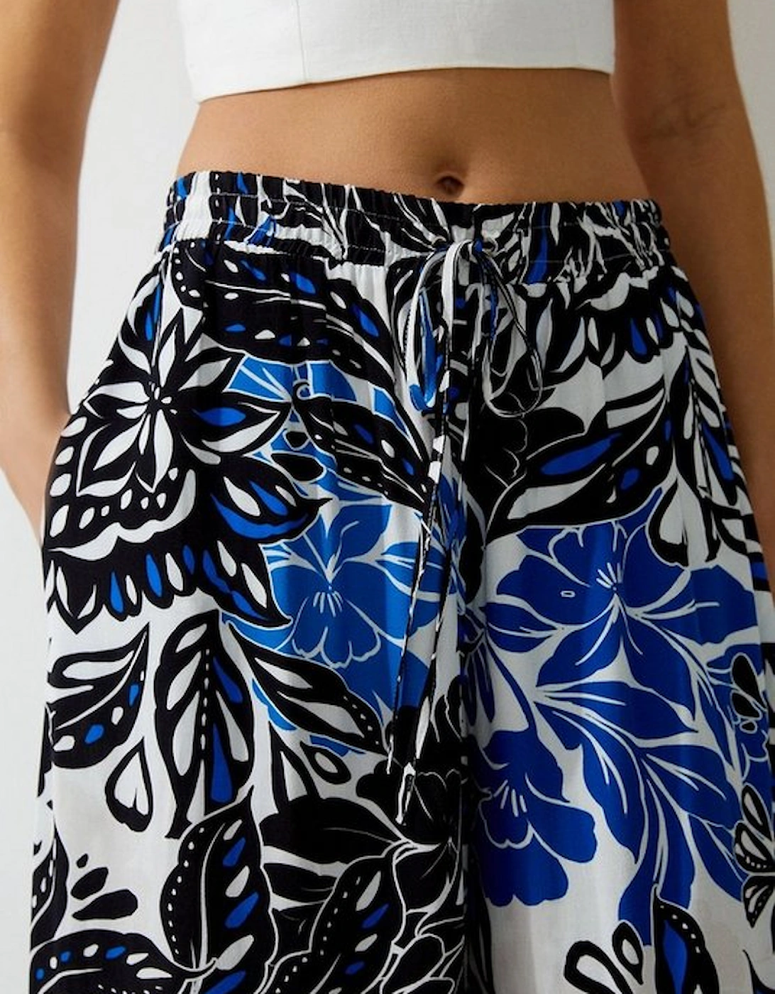 Floral Printed Viscose Crepe Woven Wide Leg Trousers