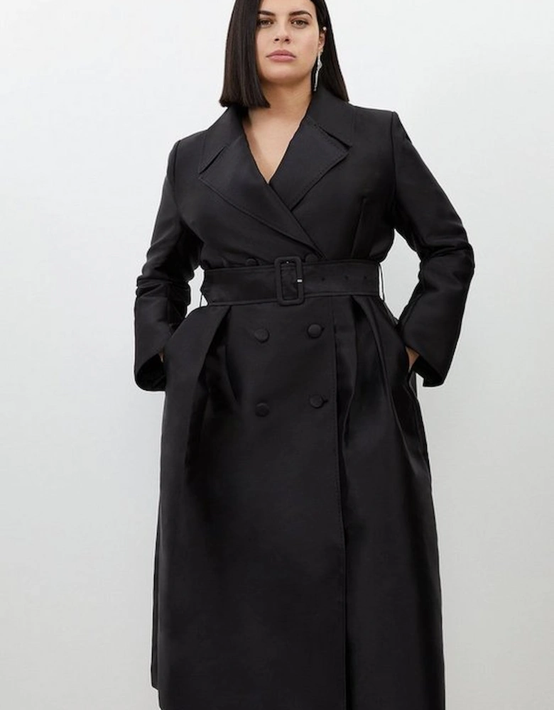 Plus Size Satin Twill Tailored Full Skirted Belted Midaxi Dress