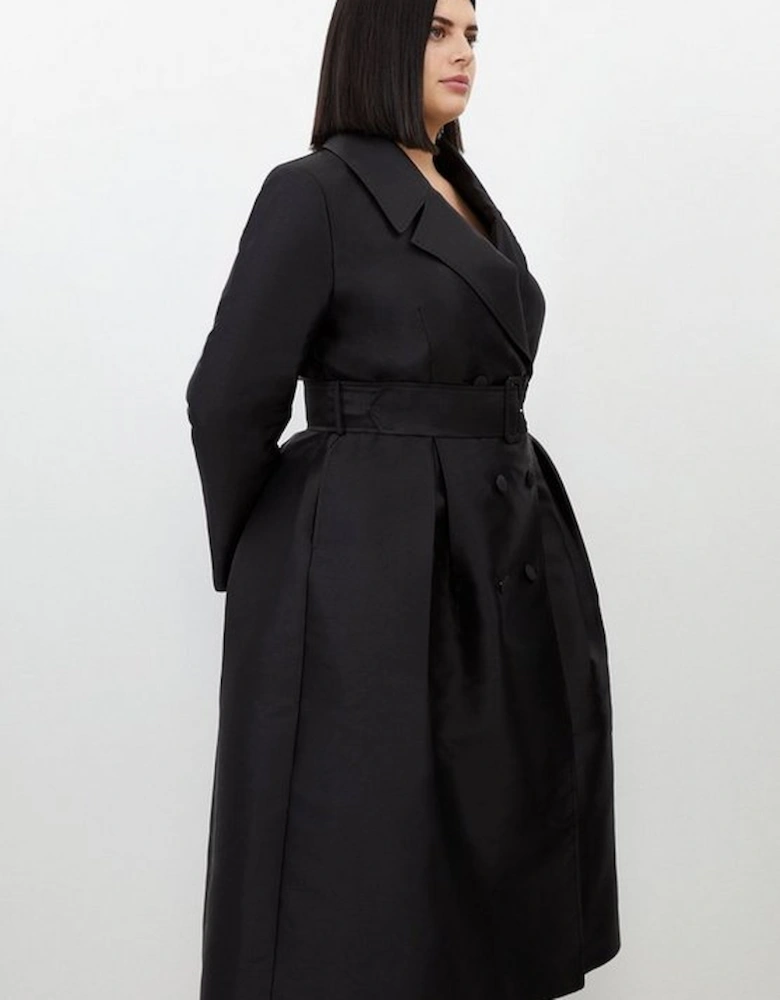Plus Size Satin Twill Tailored Full Skirted Belted Midaxi Dress