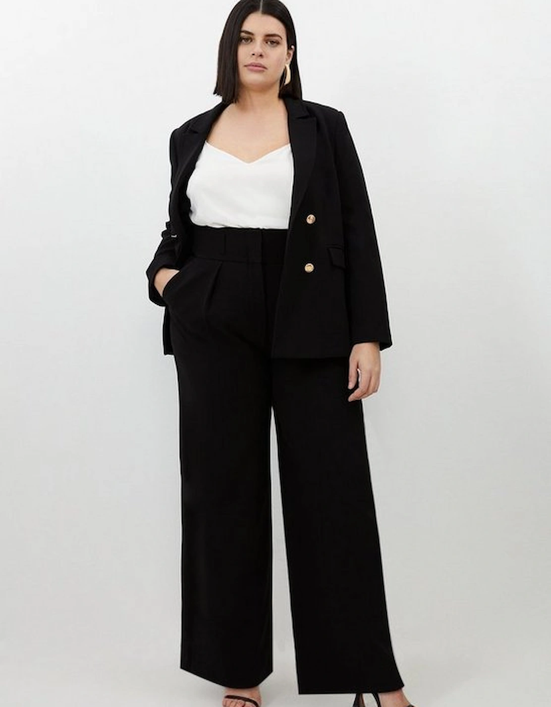 Plus Size Compact Stretch Tailored High Waist Trousers, 2 of 1