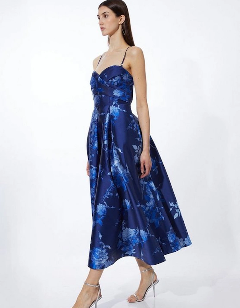 Jacquard Strapless Front Split Maxi Dress