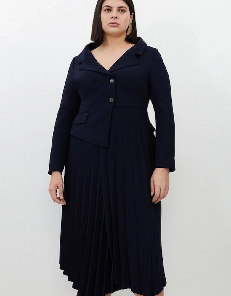 Plus Size Tailored Crepe Asymmetric Pleated Skirt Dress