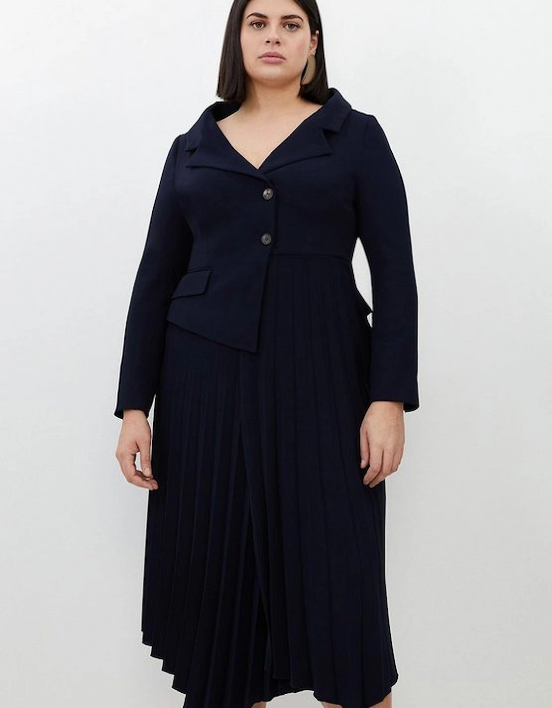 Plus Size Tailored Crepe Asymmetric Pleated Skirt Dress, 5 of 4