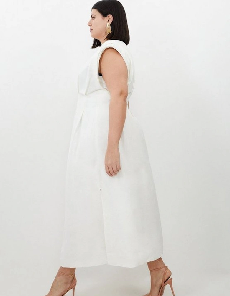 Plus Size Viscose Linen Woven Pintuck Midi Dress