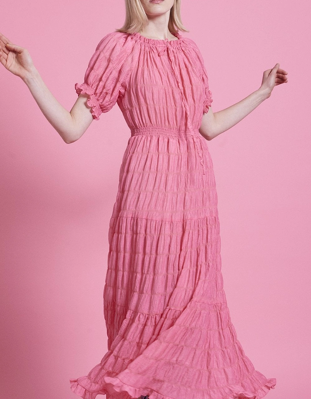 Pink Silk Blend Maxi Ruffle Dress