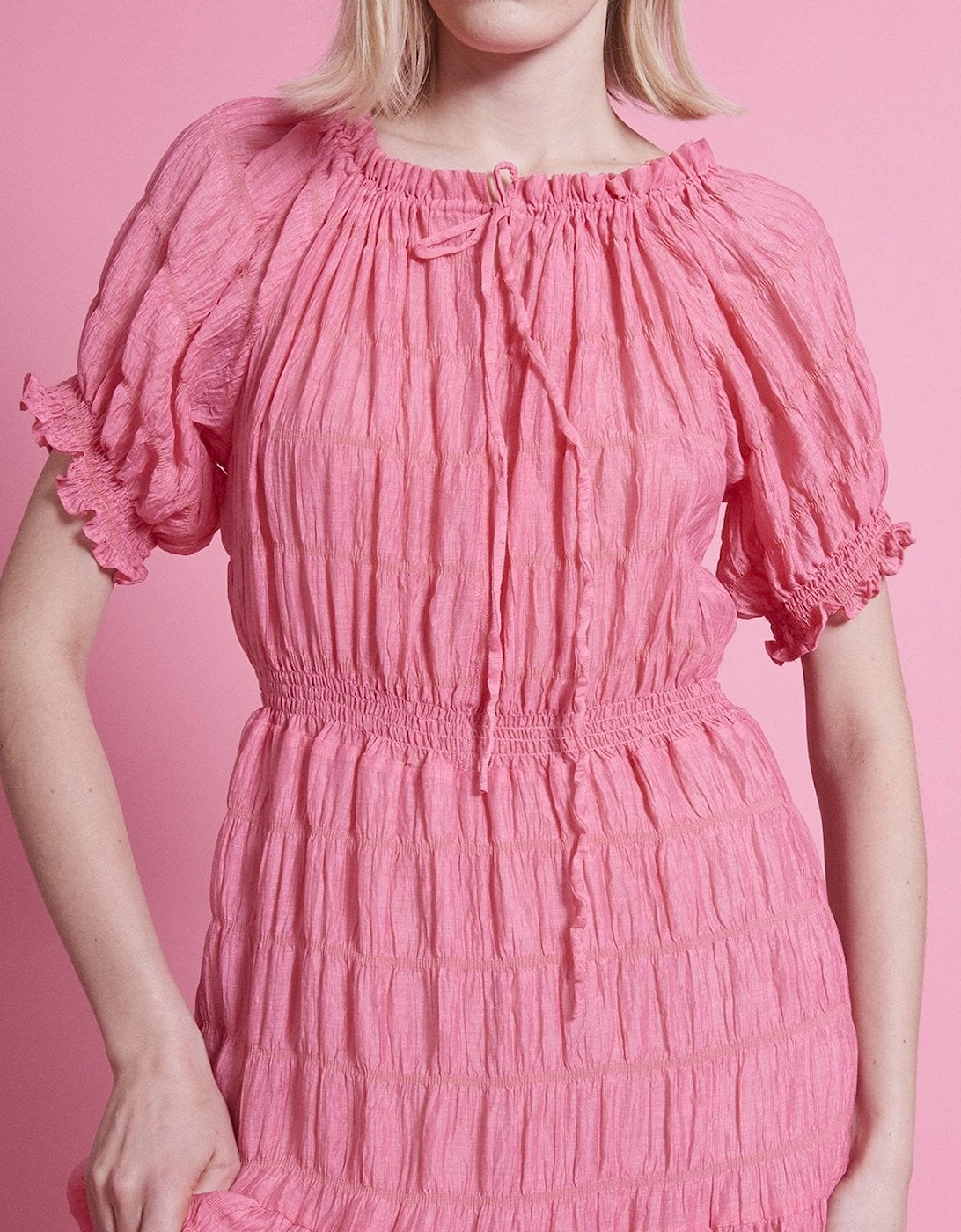 Pink Silk Blend Maxi Ruffle Dress