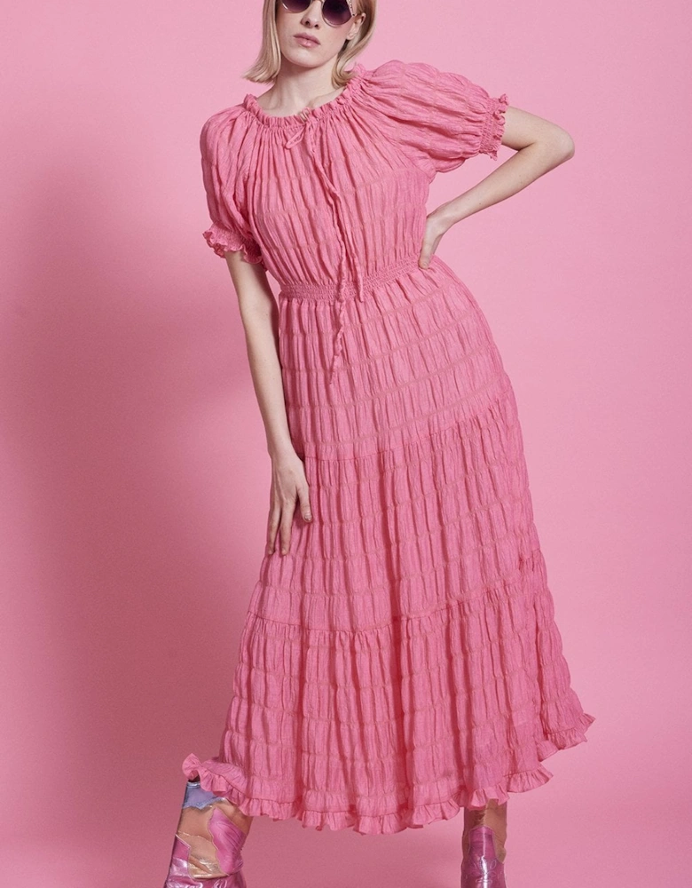 Pink Silk Blend Maxi Ruffle Dress