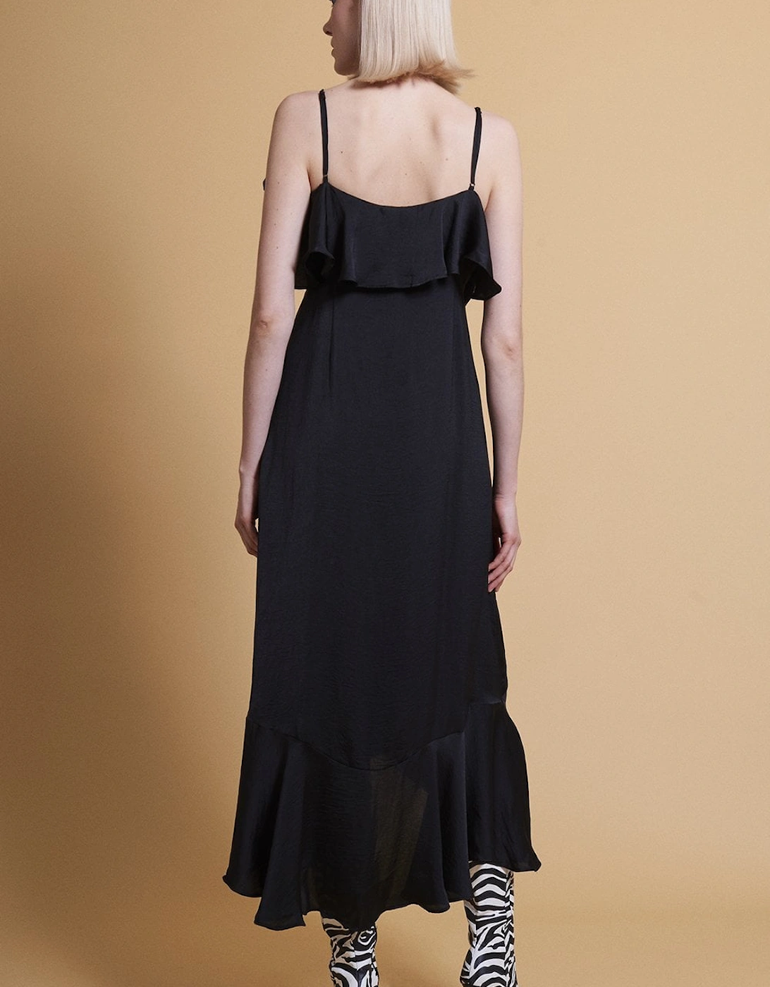 Black Silk Blend Maxi Ruffle Dress