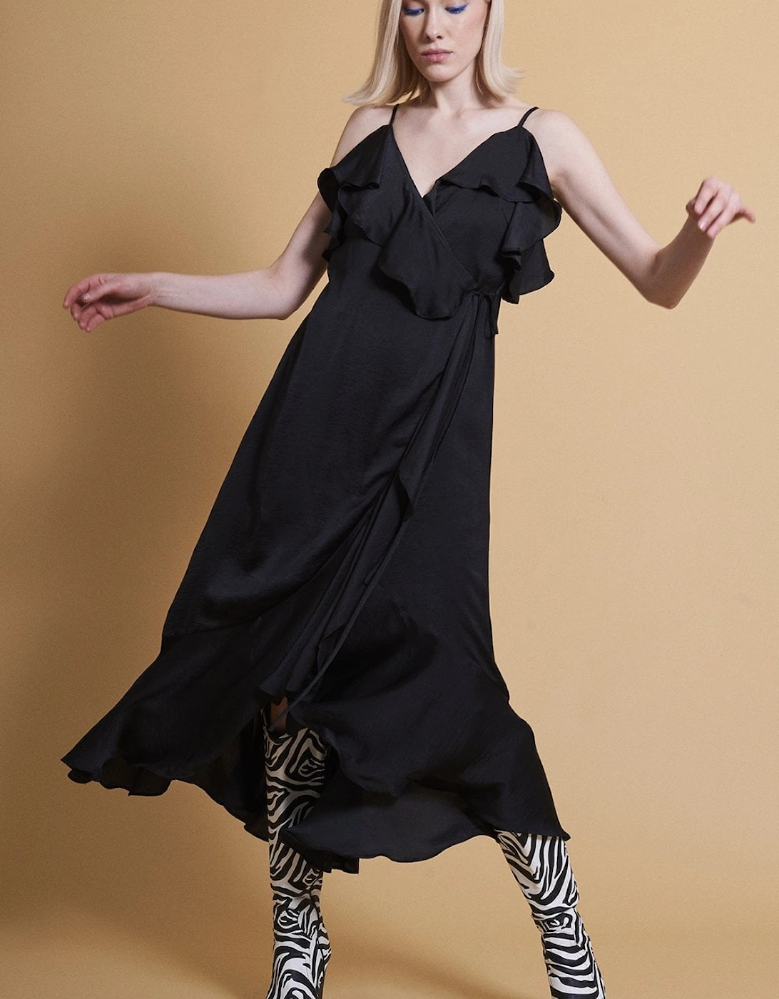 Black Silk Blend Maxi Ruffle Dress, 9 of 8