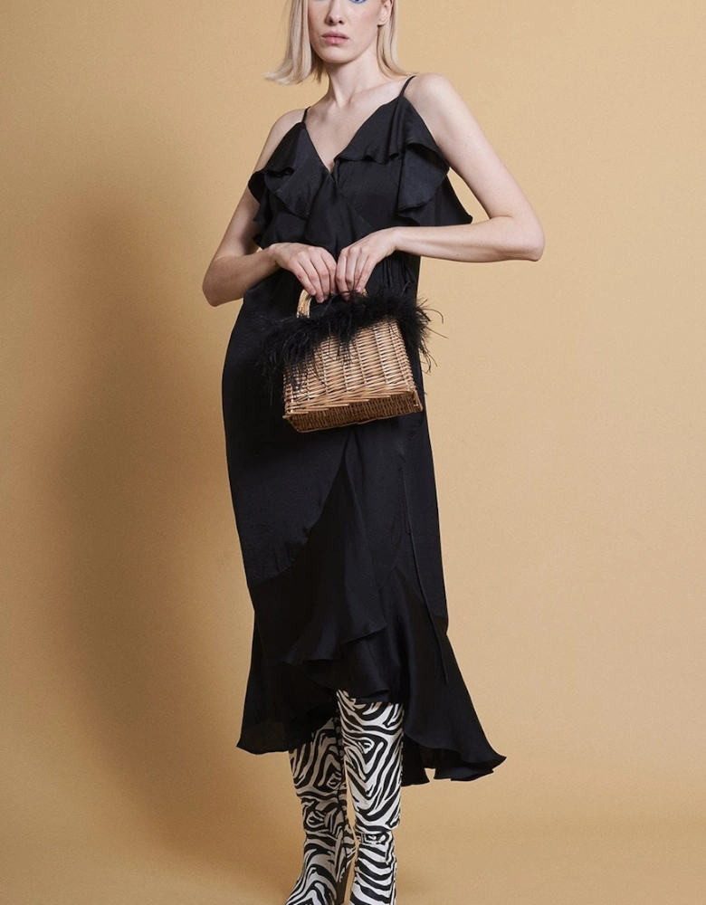 Black Silk Blend Maxi Ruffle Dress