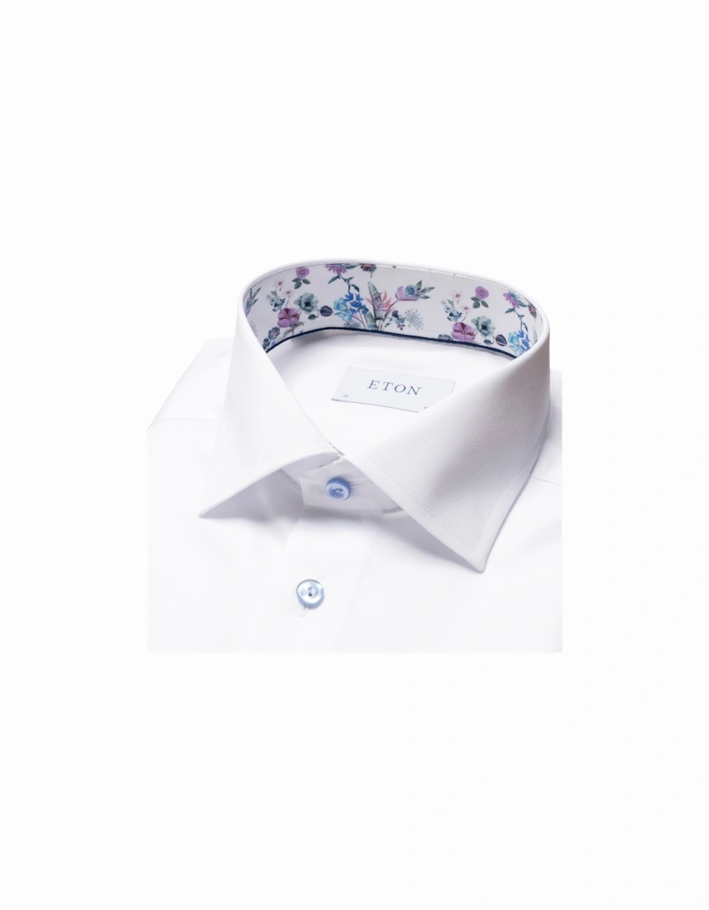 Contemporary Fit Floral Trim Twill Shirt 00 White