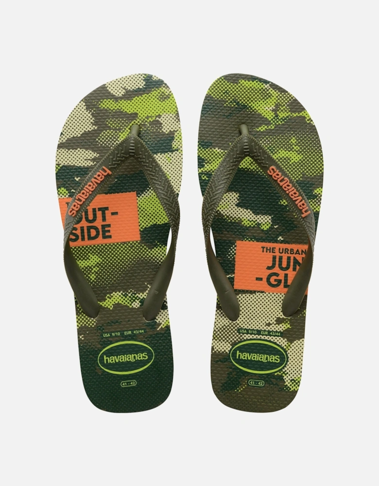 Adults Unisex Top Camu Camouflage Flip Flops - Lime - 11/12 UK