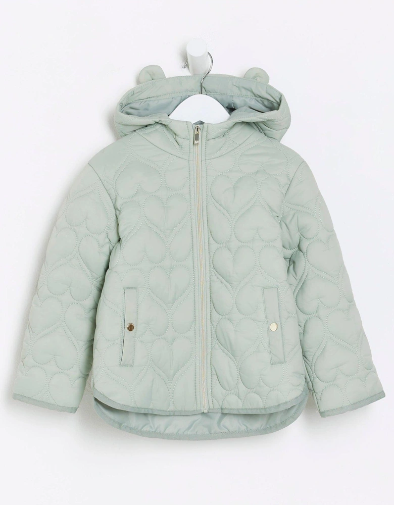 Mini Girls Heart Quilted Jacket - Green