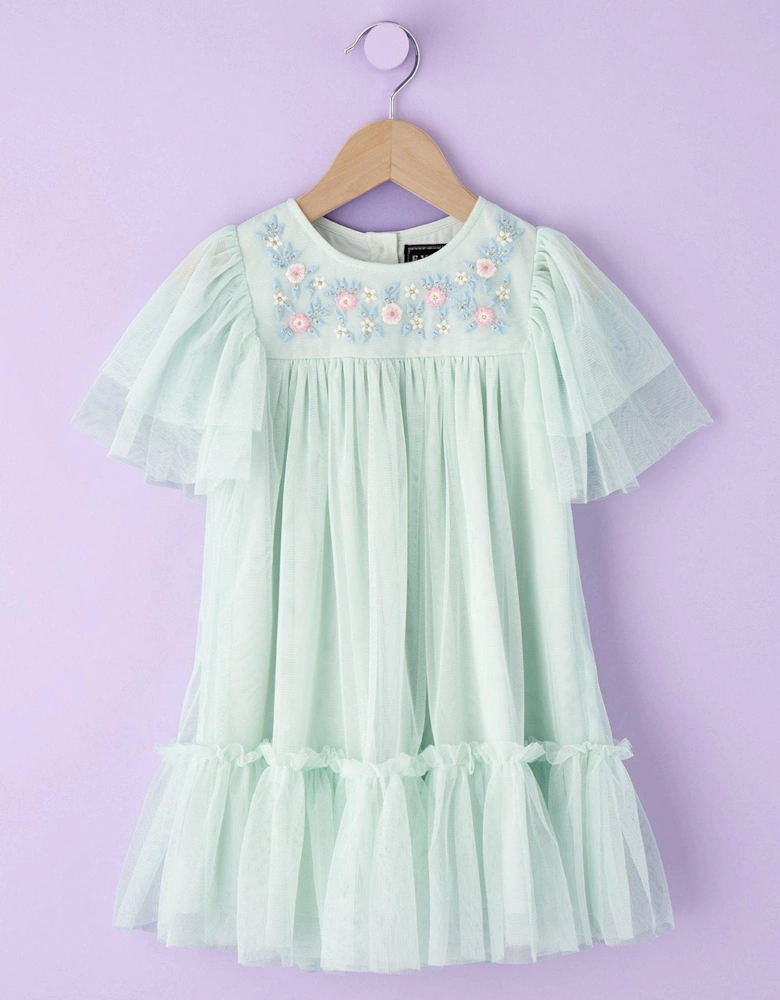 Embroidered Mesh Dress - Mint Green