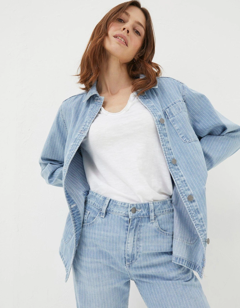 Eden Stripe Denim Worker Jacket - Blue