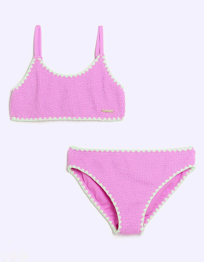 Girls Textured Stitch Bikini Set - Purple