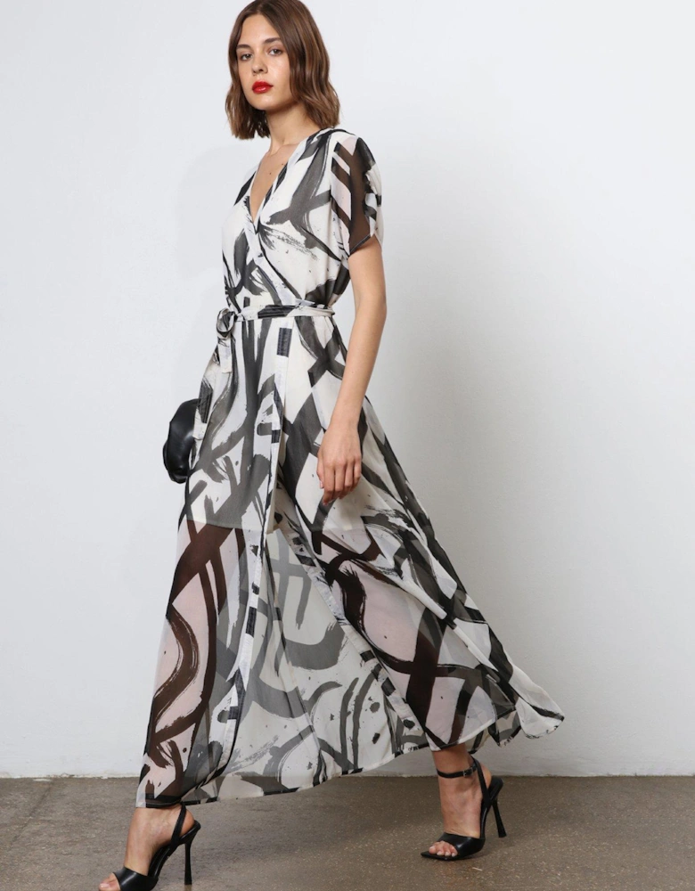Abstract Wrap Dress - White