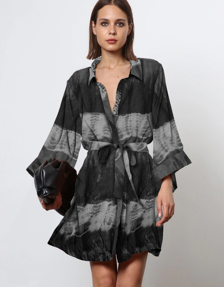 Tie Dye Shirt Dress - Black