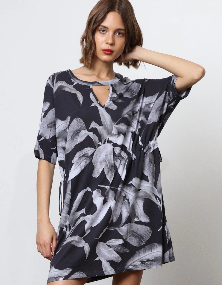 Abstract Jersey Tunic Dress - Black