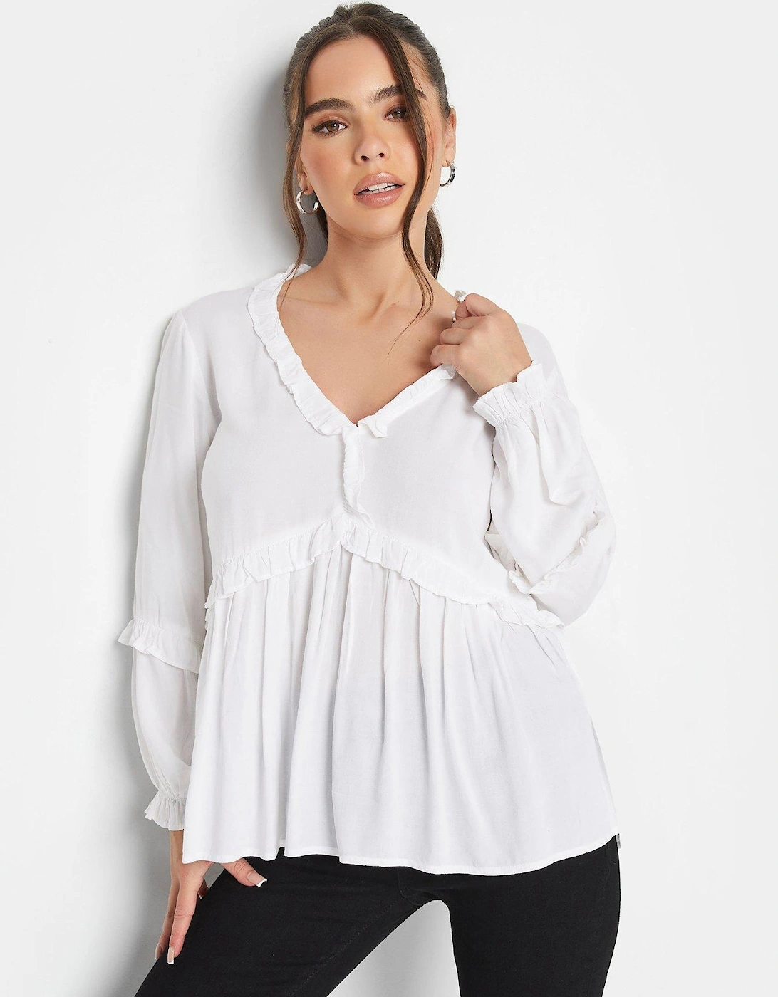 Petite Ivory Ls Frill Smock Top, 2 of 1