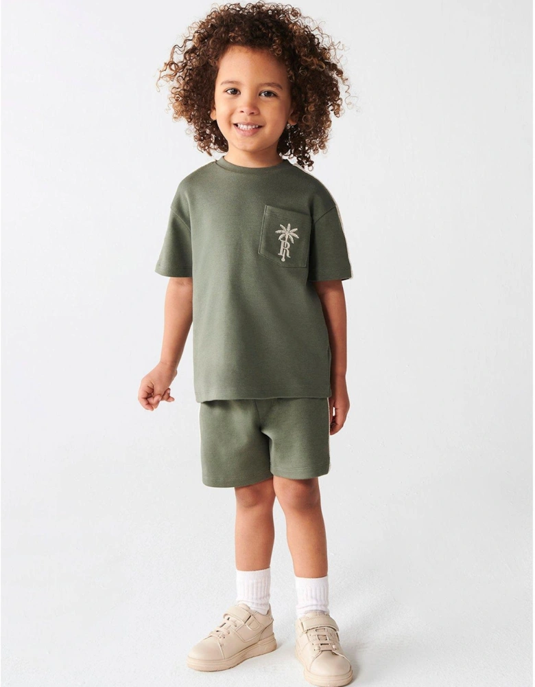 Mini Mini Boys Embroidered T-Shirt Set - Green