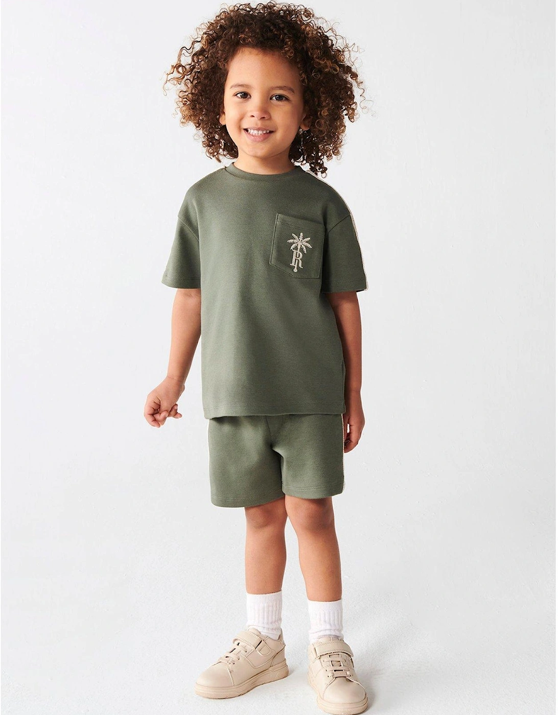 Mini Boys Embroidered T-Shirt Set - Green, 3 of 2