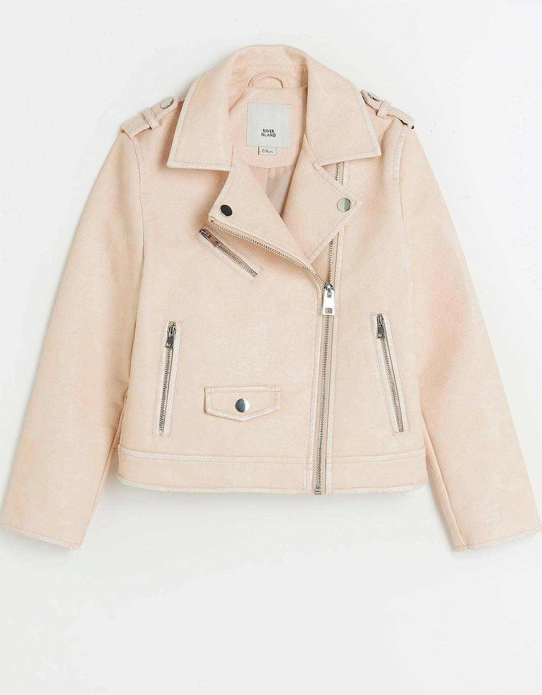 Girls Faux Leather Biker Jacket - Pink, 3 of 2