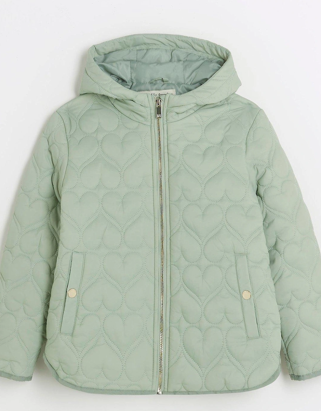 Girls Heart Quilted Coat - Green, 3 of 2