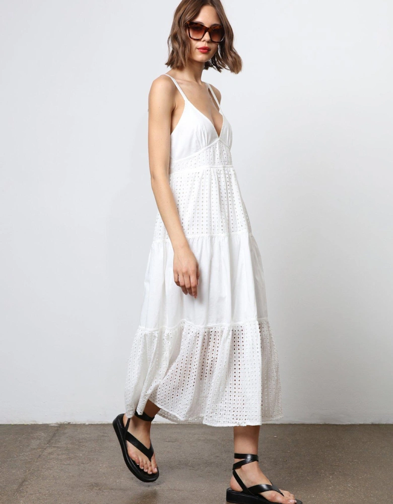 Embroidered Maxi Summer Dress - White