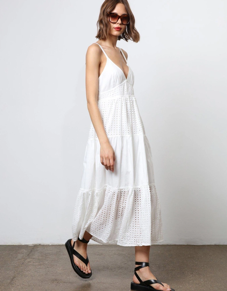 Embroidered Midi Summer Dress - White