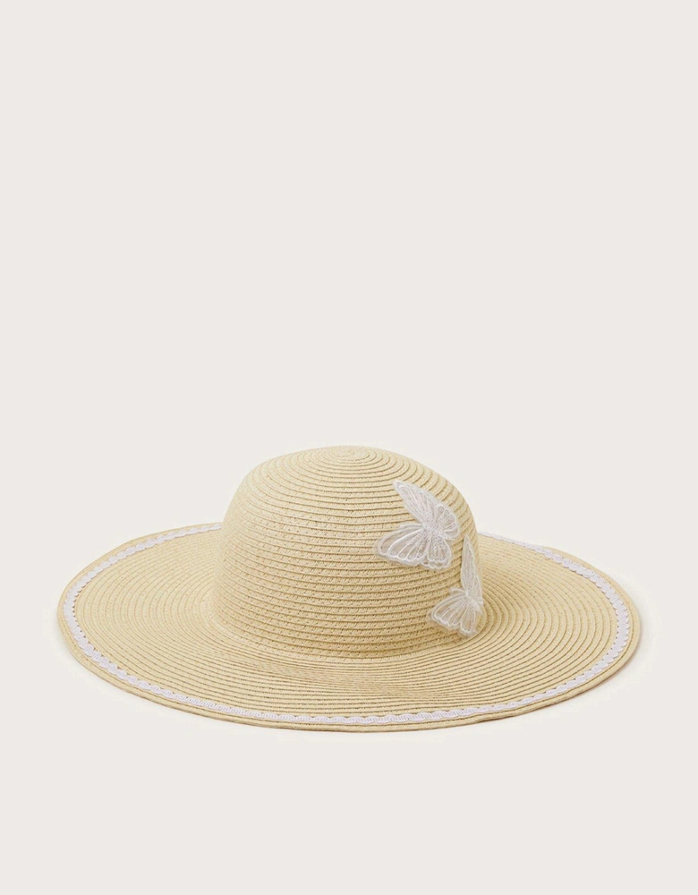 Girls Butterfly Floppy Hat - Natural