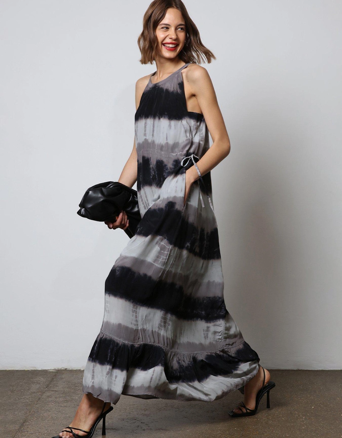 Halter Neck Tie Dye Maxi Dress - Black, 2 of 1