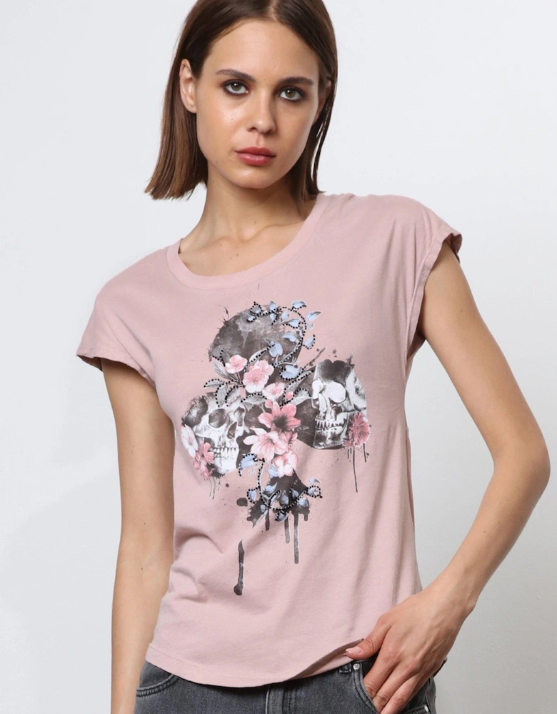Fitted Floral T-shirt - Beige