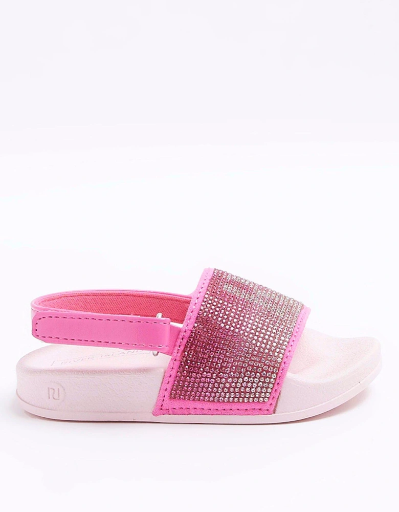 Mini Mini Girls Ri Diamante Sliders - Pink