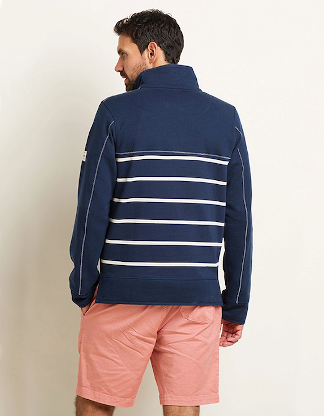 Men's Quarter Zip Sweat Navy Stripe