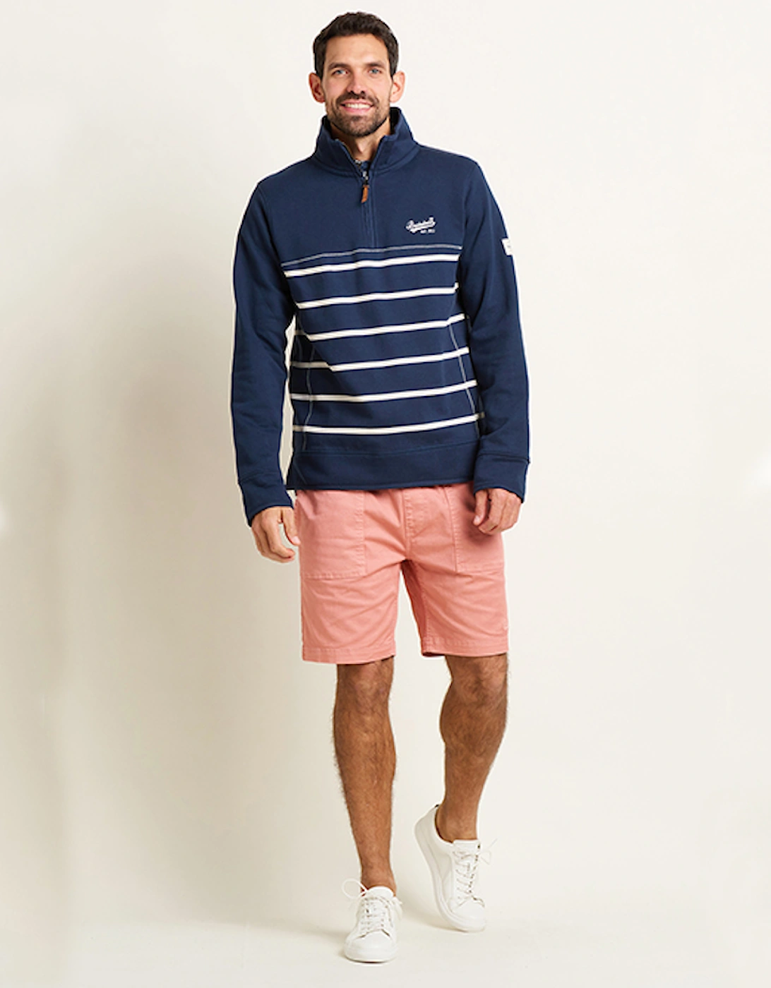 Men's Quarter Zip Sweat Navy Stripe