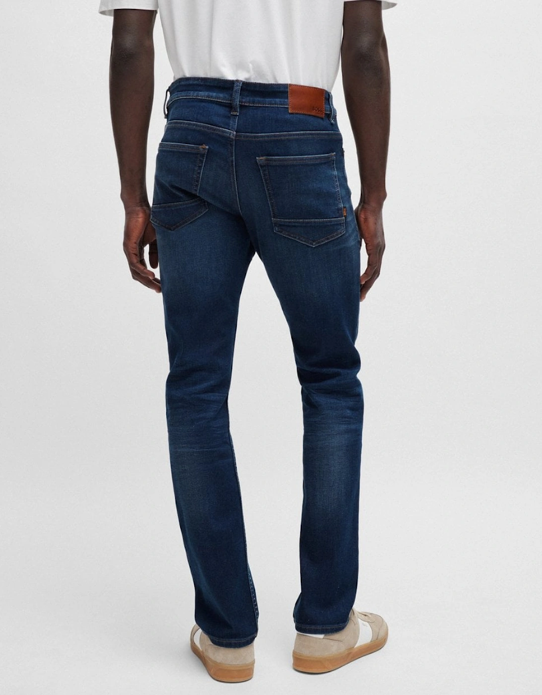 Orange Delaware BC-C Mens Slim Fit Jeans in Dark Blue Super-Stretch Denim
