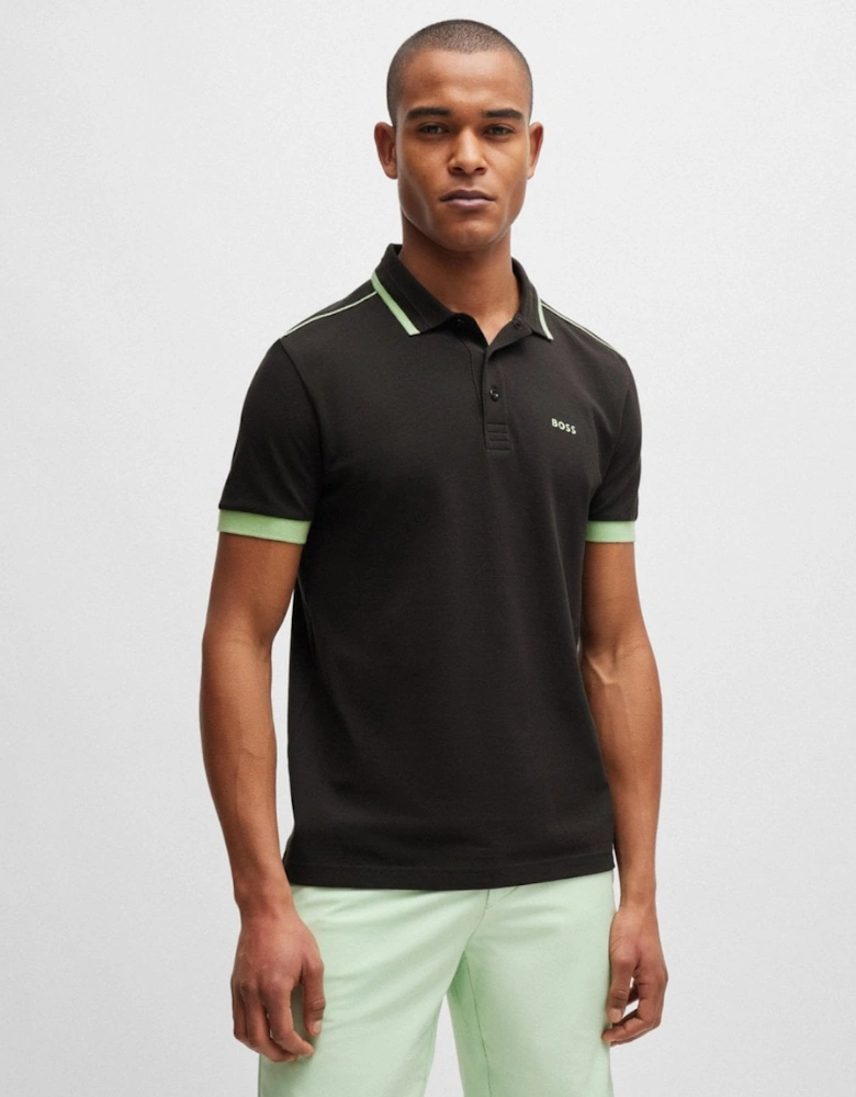 BOSS Green Paddy 1 Mens Cotton Piqué Polo Shirt with Contrast Stripes and Logo