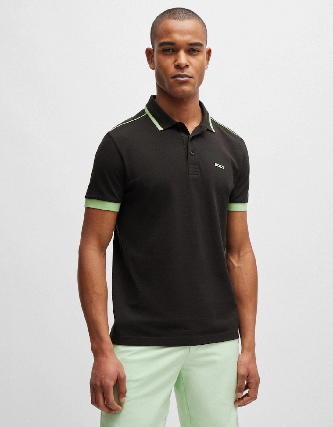 BOSS Green Paddy 1 Mens Cotton Piqué Polo Shirt with Contrast Stripes and Logo, 5 of 4
