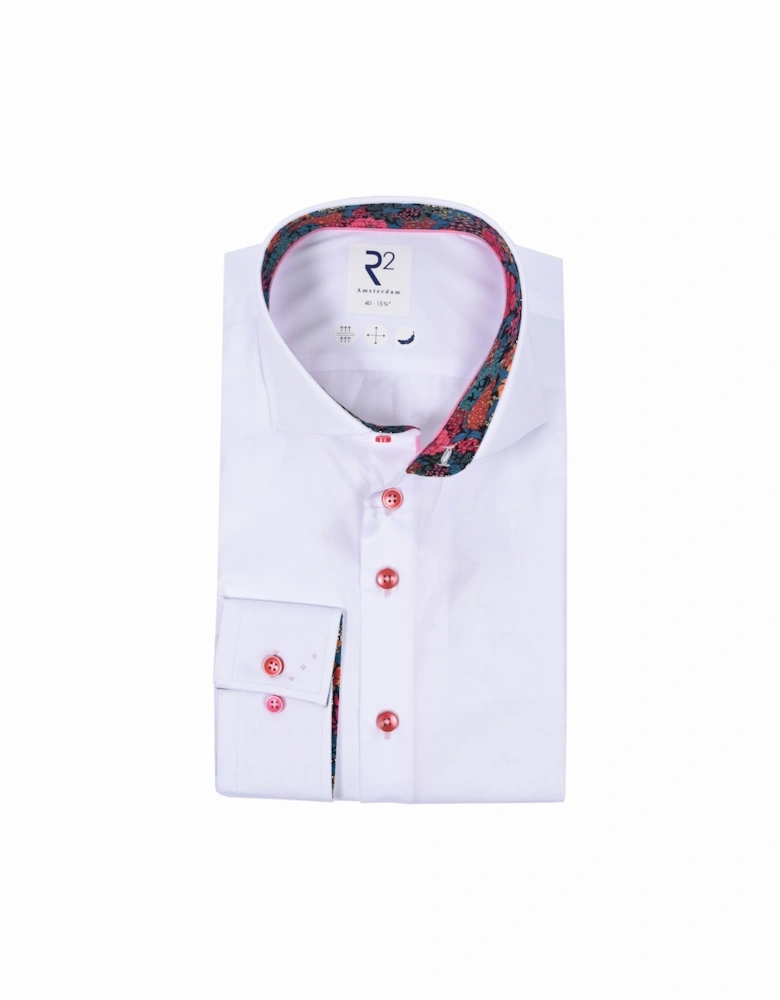 Pink Floral Liberty Print Cut Away Collar Shirt White