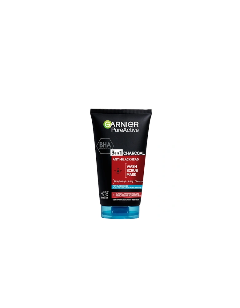 Pure Active 3in1 Charcoal Blackhead Mask Wash Scrub 150ml - - Pure Active 3in1 Charcoal Blackhead Mask Wash Scrub 150ml - Eden Million