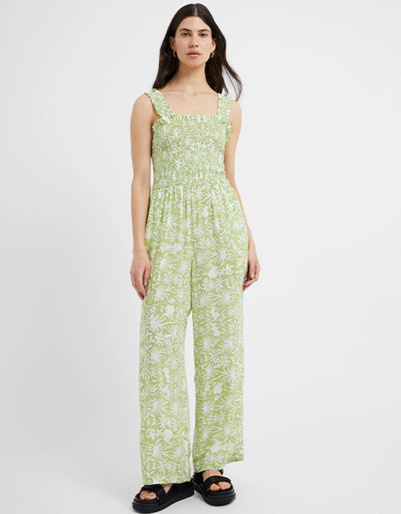 Great Plains Women's Cadiz Floral Smocked Jumpsuit Kiwi Milk